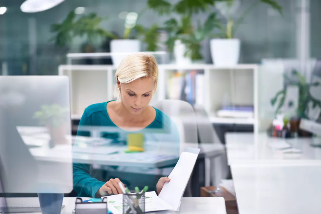 woman-reading-thinking-with-documents-office-decision-review-feedback-proposal-startup-business-person-paperwork-ideas-with-choice-solution-creativity-media-agency